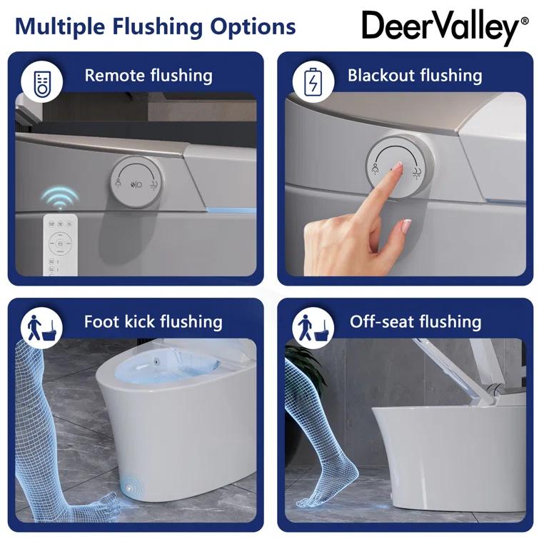 DeerValley DV-1S0150-V3 Smart Bidet Toilet Elongated, Auto Open/Close Lid, Seat Heat, Foot Kick & Blackout Flush, Premium