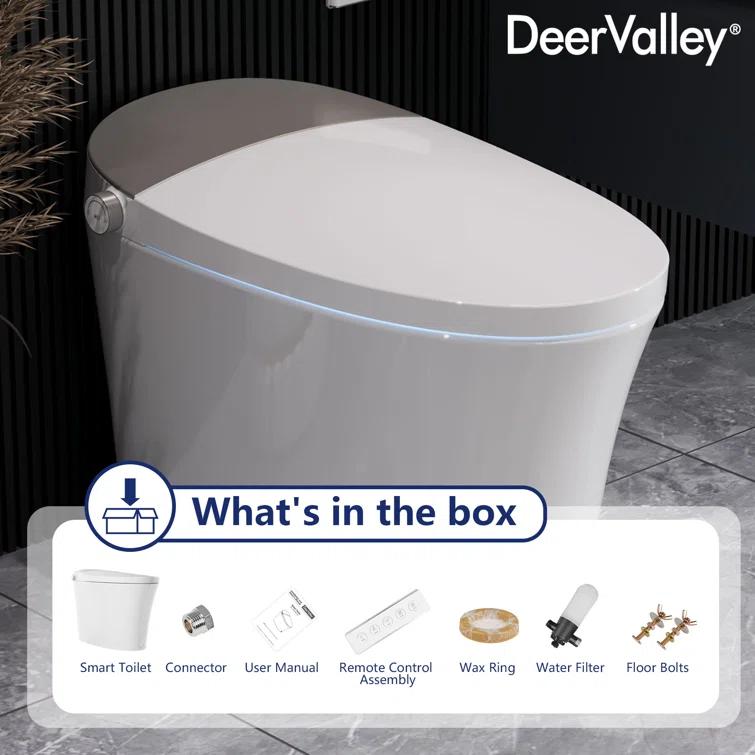 DeerValley DV-1S0150-V3 Smart Bidet Toilet Elongated, Auto Open/Close Lid, Seat Heat, Foot Kick & Blackout Flush, Premium
