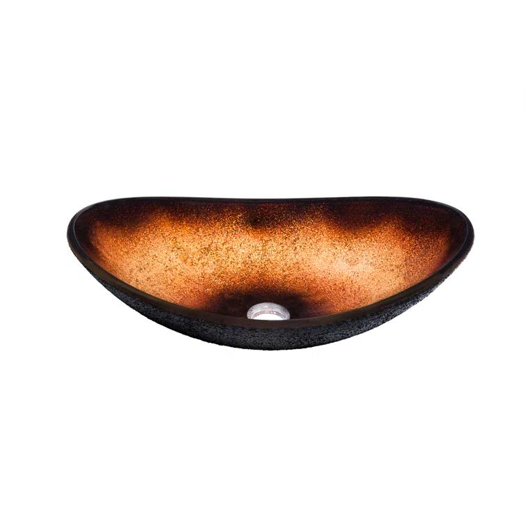 Novatto 15'' Black/Copper Glass Oval Bathroom Sink