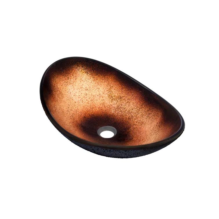 Novatto 15'' Black/Copper Glass Oval Bathroom Sink