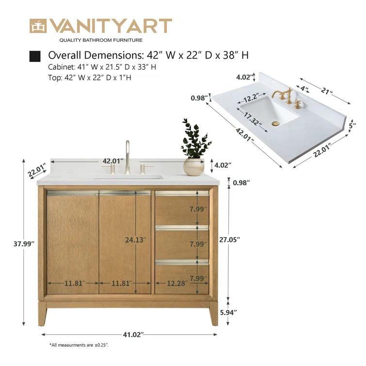 42 Single Bathroom Vanity with Top