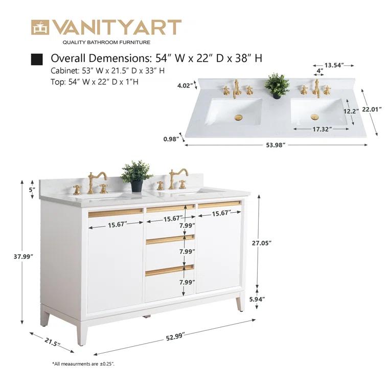 54 Double Bathroom Vanity with Top