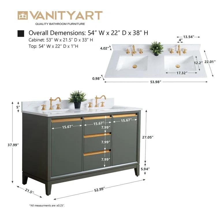 54 Double Bathroom Vanity with Top