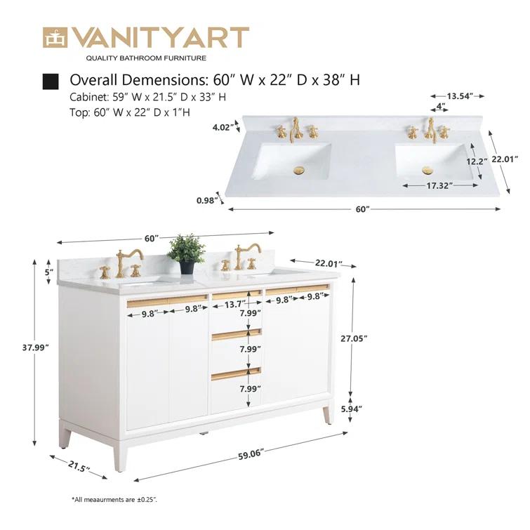 60 Double Bathroom Vanity with Top