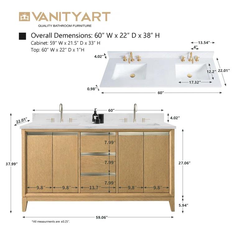 60 Double Bathroom Vanity with Top