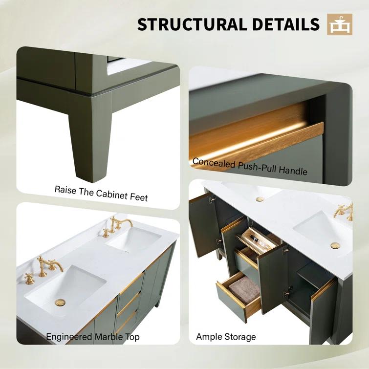 Vanity Art 60 Double Bathroom Vanity with Top