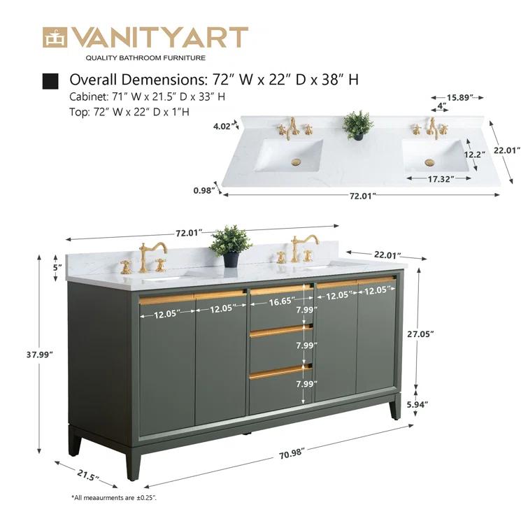 72 Double Bathroom Vanity with Top