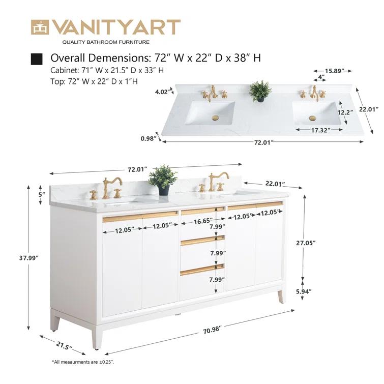 72 Double Bathroom Vanity with Top