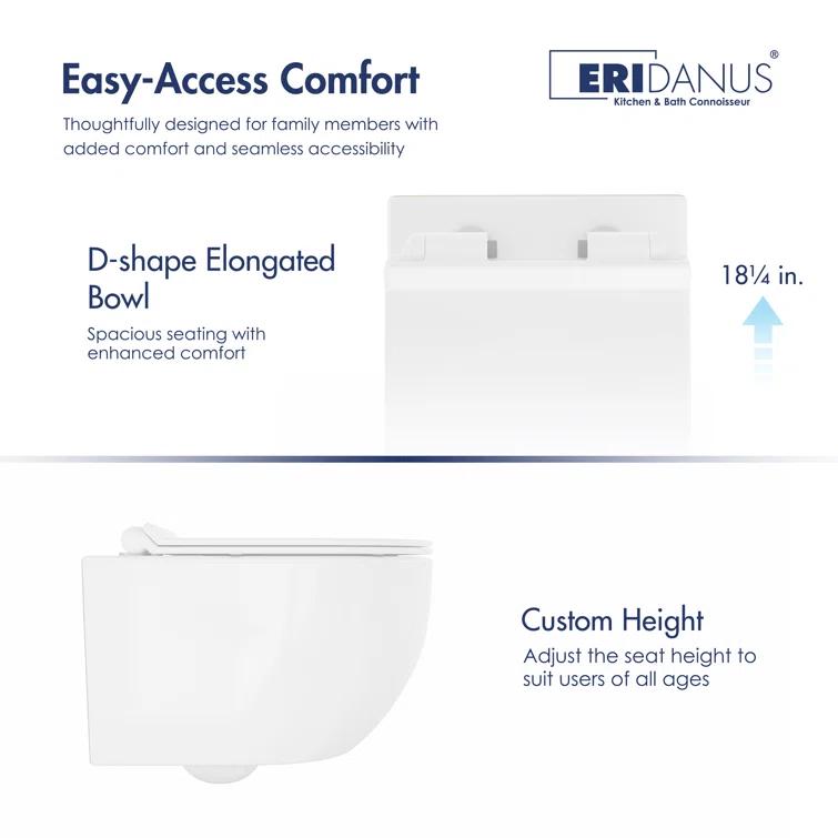 Hampton Elongated Wall Mount Toilet Wall Hung Toilet Bowl