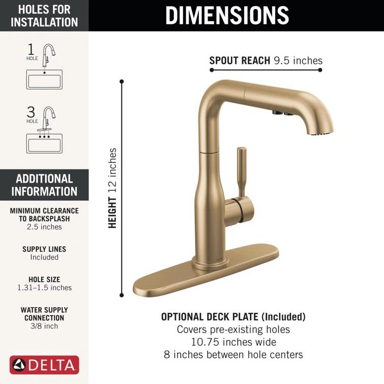 Delta Almari Pull-Out Sprayer Kitchen Faucet, Single Handle Kitchen Sink Faucet 16943-CZ-DST