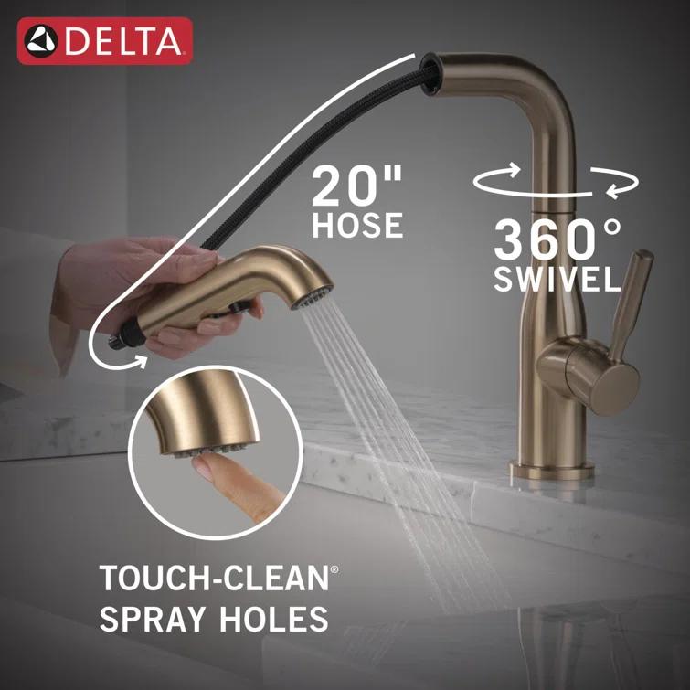 Delta Almari Pull-Out Sprayer Kitchen Faucet, Single Handle Kitchen Sink Faucet 16943-CZ-DST
