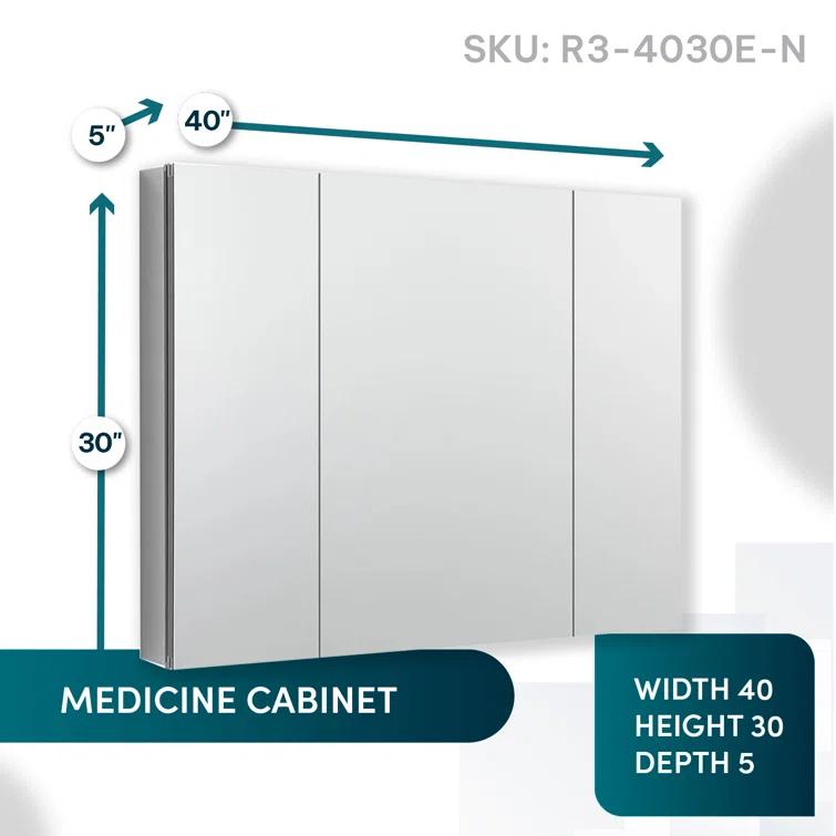 Royale Medicine Cabinet with Electrical Outlets, Defogger, Adjustable LED 3X Magnifying Mirror.
