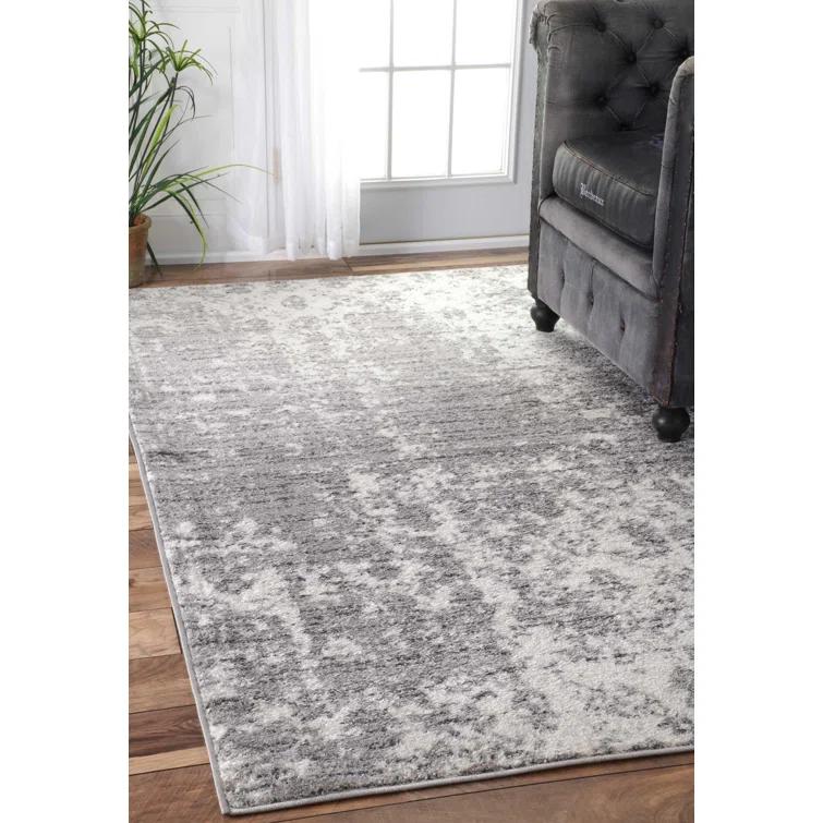 Deedra Modern Abstract Power Loom Performance Gray/White Rug