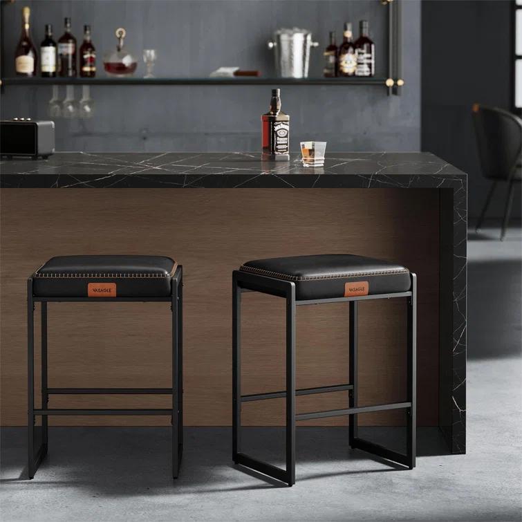 VASAGLE Bar Stools Set of 2, Counter Height Bar Stools, Synthetic Leather with Stitching (Set of 2)