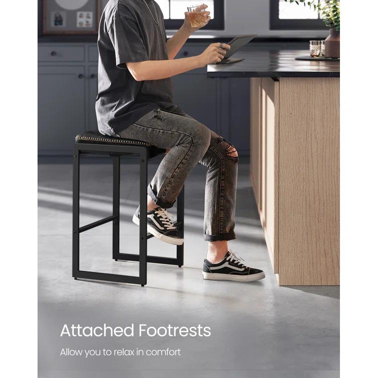 VASAGLE Bar Stools Set of 2, Counter Height Bar Stools, Synthetic Leather with Stitching (Set of 2)