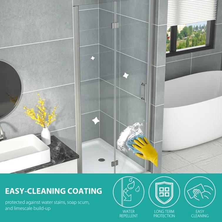 Sarlai 30 - 31 3/8" W x 72" H BiFold Frameless Glass Shower Door with Clear Tempered Glass S-SD3072BF-SS