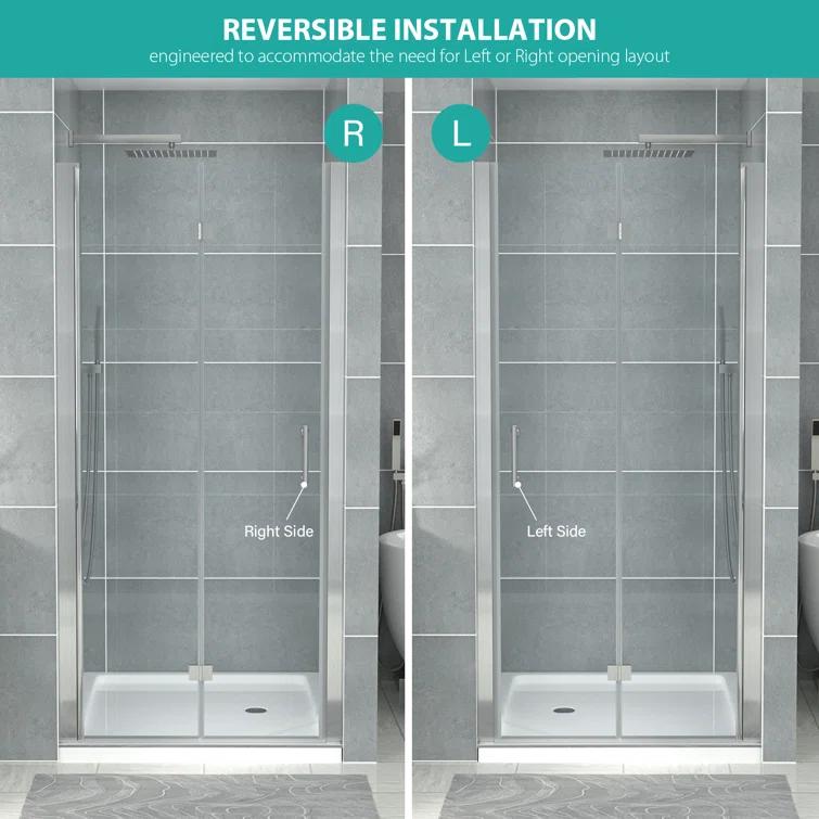 Sarlai 30 - 31 3/8" W x 72" H BiFold Frameless Glass Shower Door with Clear Tempered Glass S-SD3072BF-CH