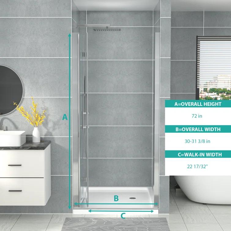 Sarlai 30 - 31 3/8" W x 72" H BiFold Frameless Glass Shower Door with Clear Tempered Glass S-SD3072BF-CH