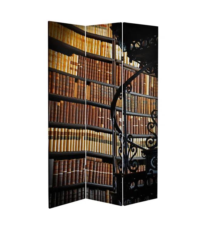 6" Double Sided Library Canvas Room Divider Brown - Oriental Furniture