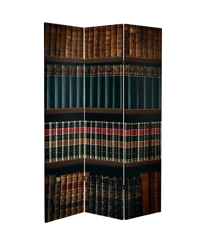6" Double Sided Library Canvas Room Divider Brown - Oriental Furniture