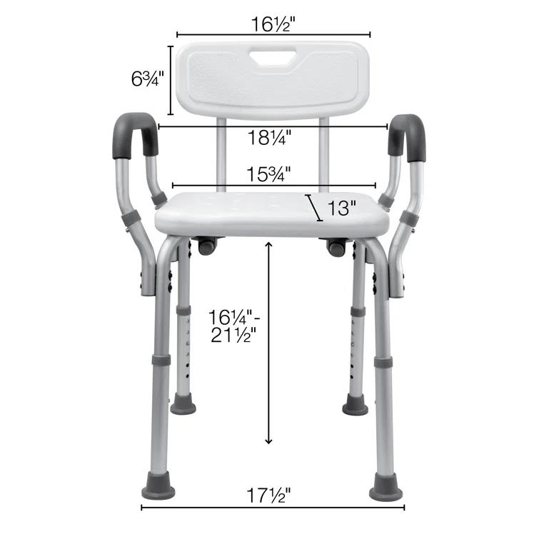 Essential Medical Supply Essential Medical Supply Height Adjustable Shower and Bath Bench with Padded Arms, Contoured Back and Textured Shower Chair Seat B3011