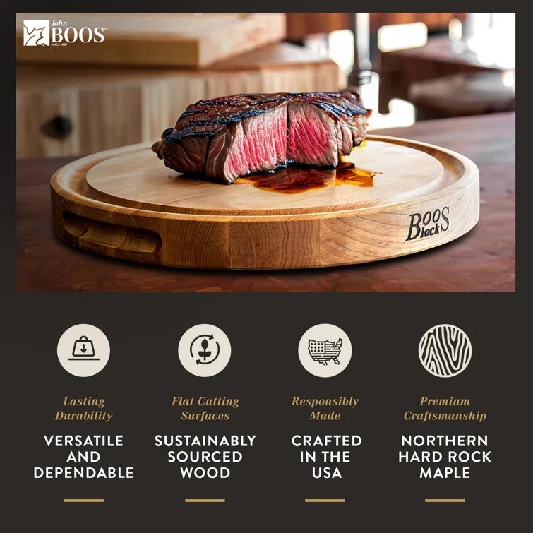 John Boos Chef's Collection Round Maple Cutting Board with Groove