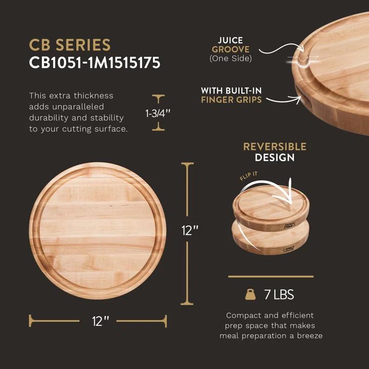John Boos Chef's Collection Round Maple Cutting Board with Groove