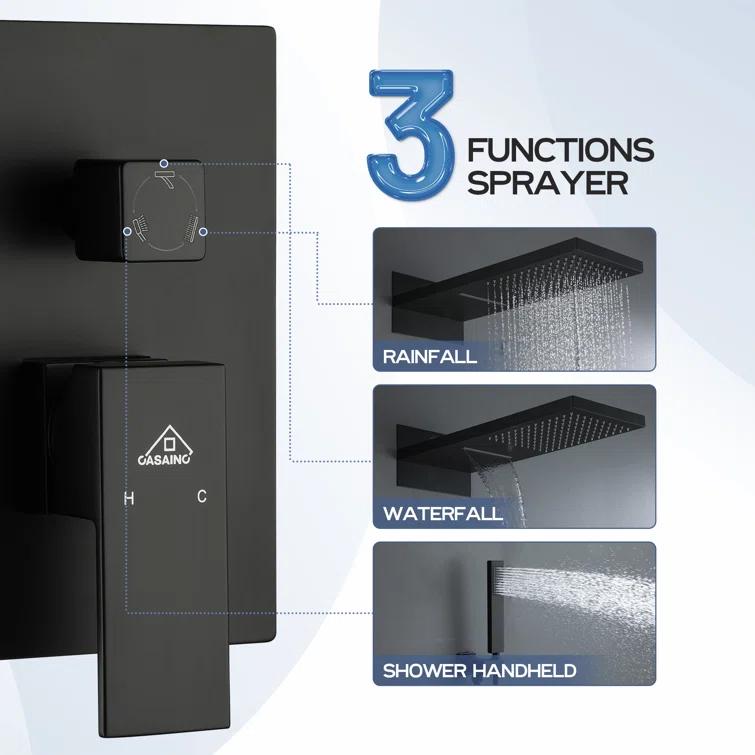 Cascade Bliss Luxury Complete Shower System with Rough-in Valve