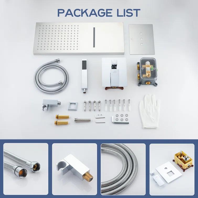 Rainier 22" Rainfall Complete Shower System with with Rainfall & Waterfall Spray, Handheld and Rough-in Valve Included