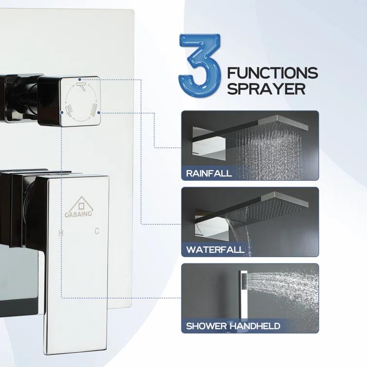 Rainier 22" Rainfall Complete Shower System with with Rainfall & Waterfall Spray, Handheld and Rough-in Valve Included