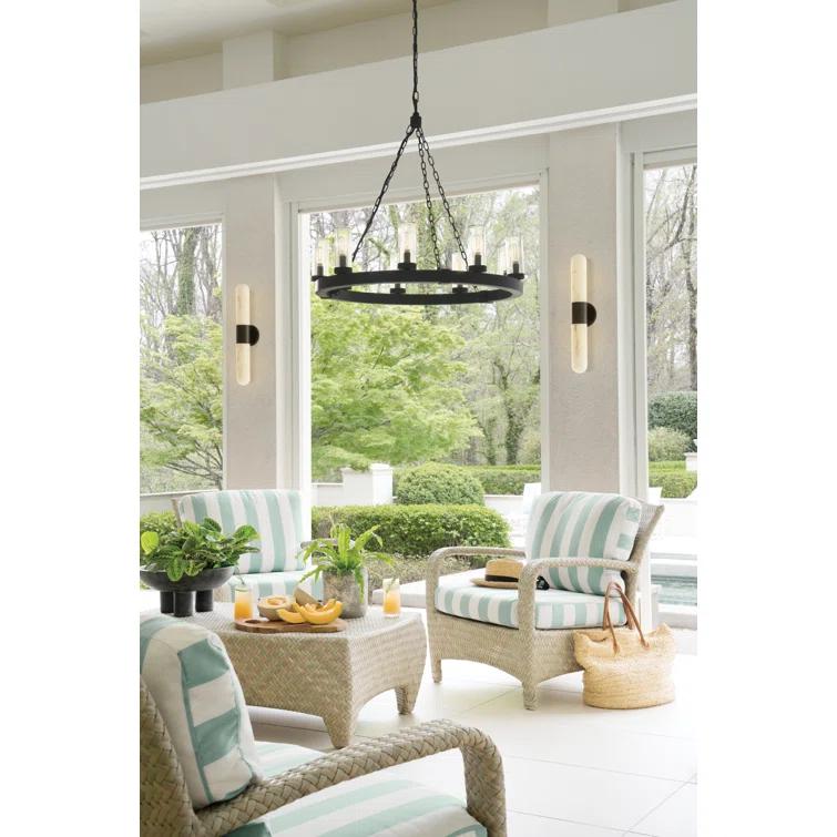 Hinkley Sawyer 30" Nine-Light Outdoor Candle Chandelier w/ Clear Seedy Glass Shades