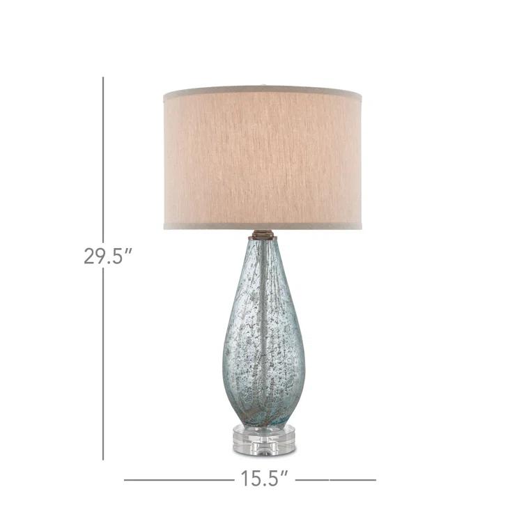 Pale Blue Speckled Glass Table Lamp with Natural Linen Shade