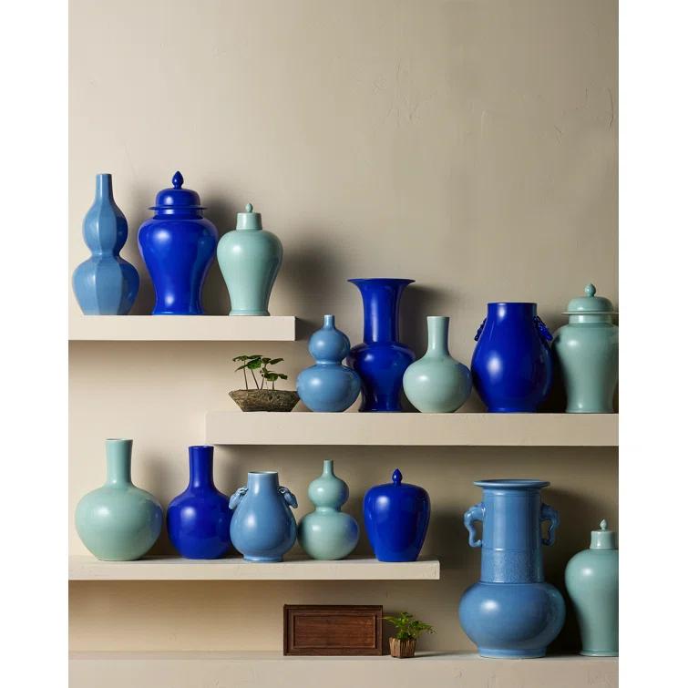 Sky Blue Porcelain Elephant Handle Decorative Vase