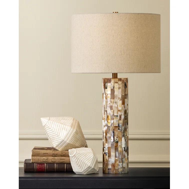 Beige Linen and Natural Horn Inlay Table Lamp