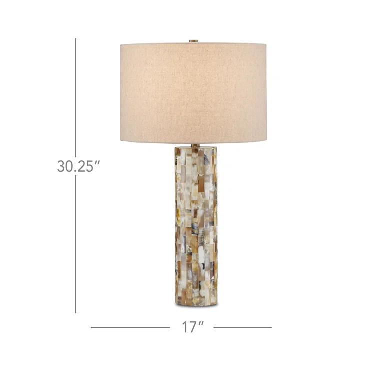 Beige Linen and Natural Horn Inlay Table Lamp