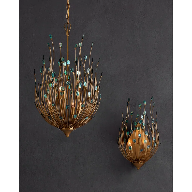 Elegant Gold and Turquoise 3-Light Dimmable Sconce