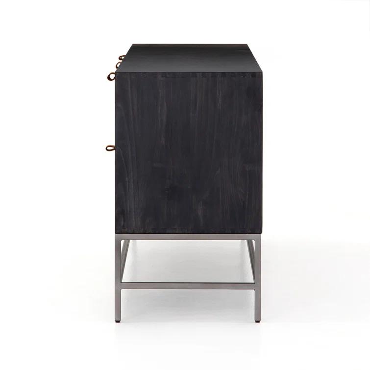 Auburn Poplar Wood 72" Sideboard with Leather Pulls and Iron Base