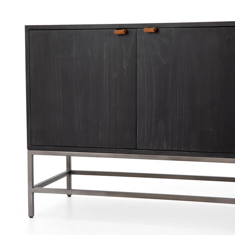 Auburn Poplar Wood 72" Sideboard with Leather Pulls and Iron Base