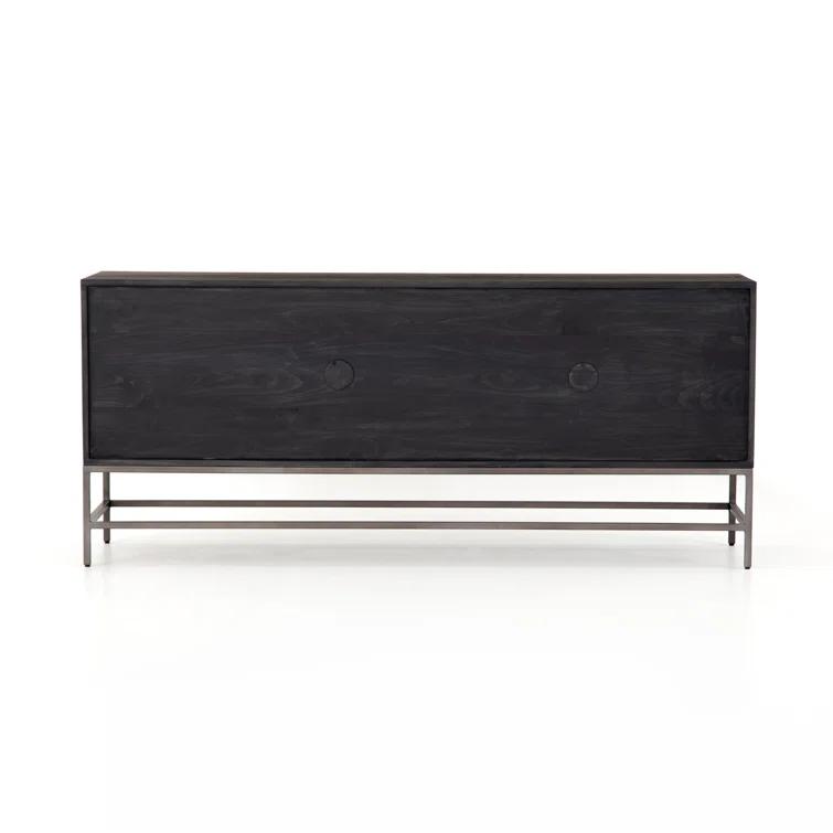 Auburn Poplar Wood 72" Sideboard with Leather Pulls and Iron Base