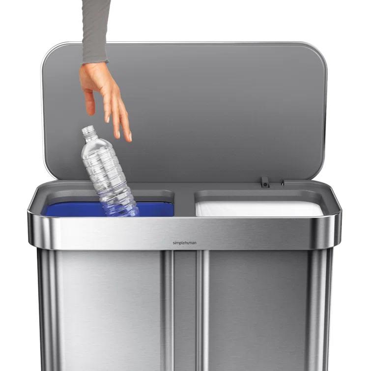 Simplehuman 58L / 15.3 Gallon Hands-Free Dual Compartment Recycling Kitchen Step Trash Can with Lid