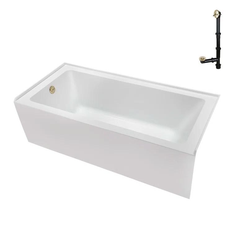 Streamline Bath Streamline 60 in. x 30 in. Acrylic Left-Hand Drain Alcove Bathtub in Glossy White With External Drain NAL-5320-PBR