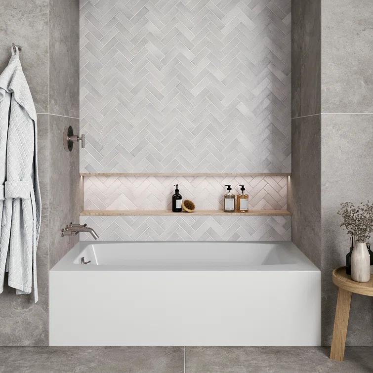 Streamline 60 in. x 30 in. Acrylic Left-Hand Drain Alcove Bathtub in Glossy White With External Drain