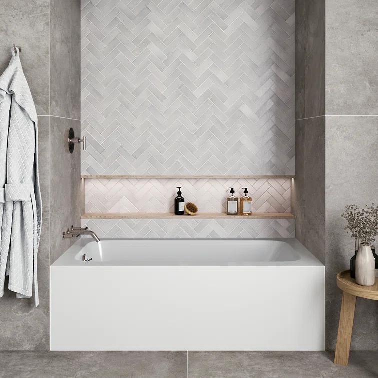 Streamline 60 in. x 30 in. Acrylic Left-Hand Drain Alcove Bathtub in Glossy White With External Drain