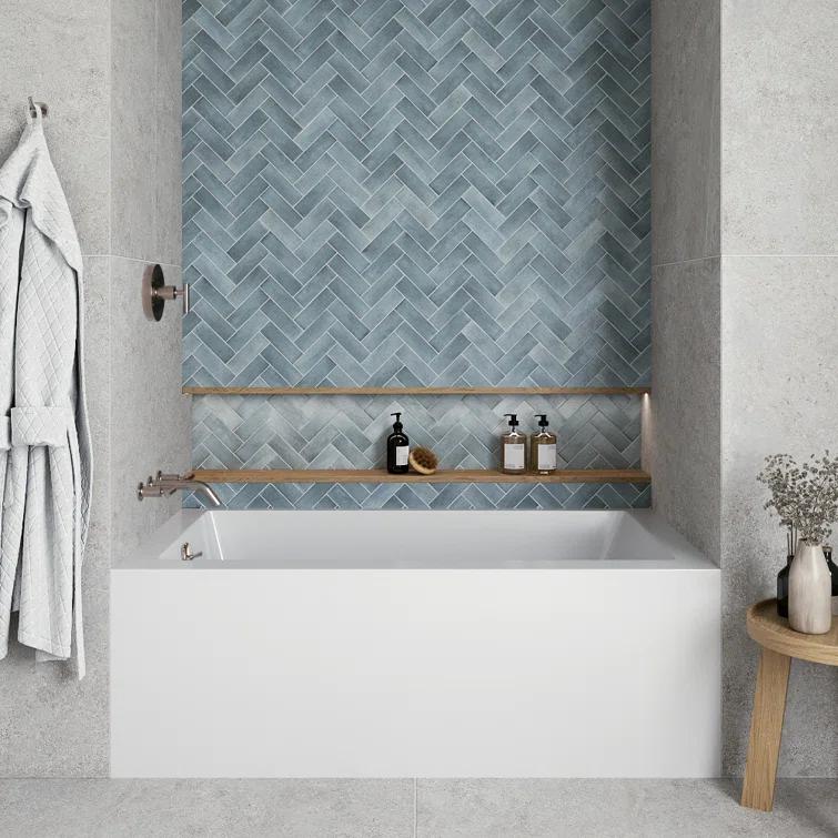 Streamline Bath Streamline 60 in. x 32 in. Acrylic Right-Hand Drain Alcove Bathtub in Glossy White With External Drain NAL-5580-BNK