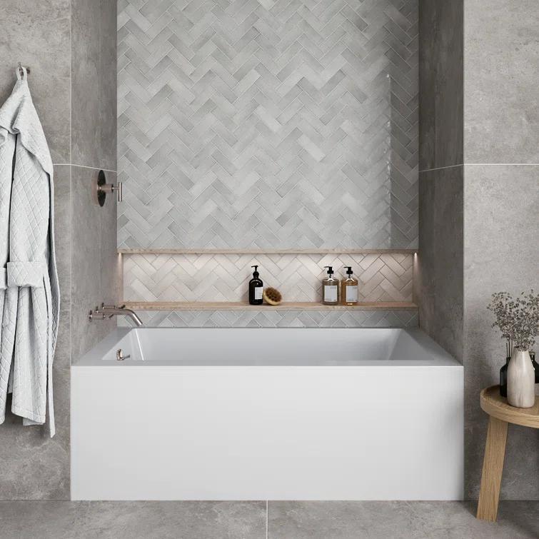 Streamline Bath Streamline 60 in. x 32 in. Acrylic Left-Hand Drain Alcove Bathtub in Glossy White With External Drain NAL-5560-BNK