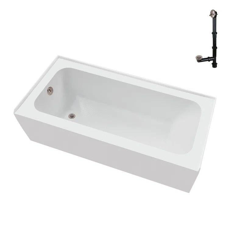 Streamline 60 in. x 30 in. Acrylic Left-Hand Drain Alcove Bathtub in Glossy White With External Drain