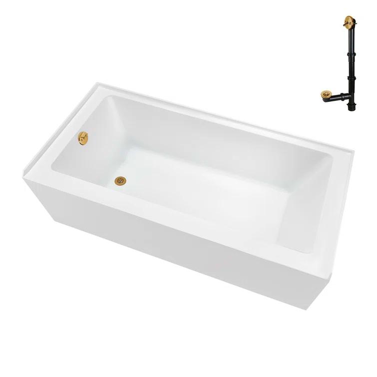 Streamline Bath Streamline 60 in. x 32 in. Acrylic Left-Hand Drain Alcove Bathtub in Glossy White With External Drain NAL-5560-BGL