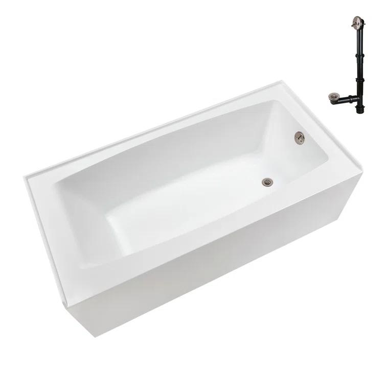 Streamline 60 in. x 30 in. Acrylic Right-Hand Drain Alcove Bathtub in Glossy White With External Drain