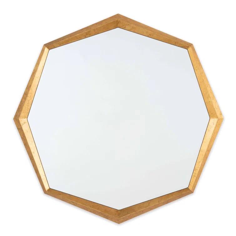 36" Round Gold Leaf Wood Wall Mirror