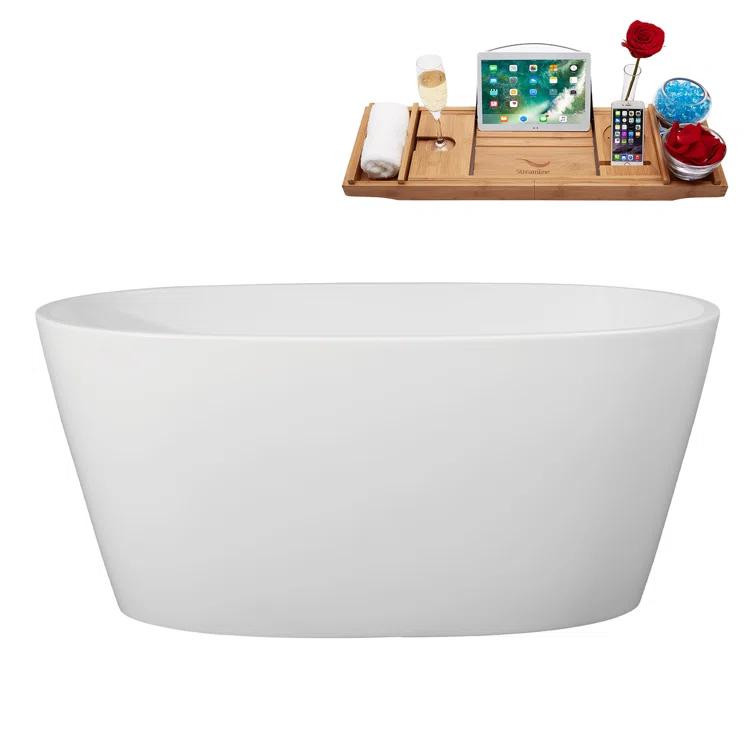 51" Streamline Soaking Freestanding Tub and Tray With Internal Drain